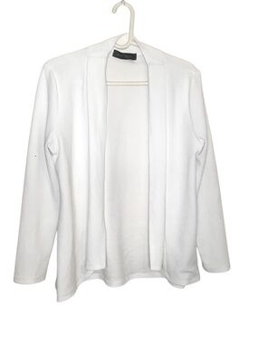White Open Front Blazer Women Medium Lightweight Knit Cardigan Jacket